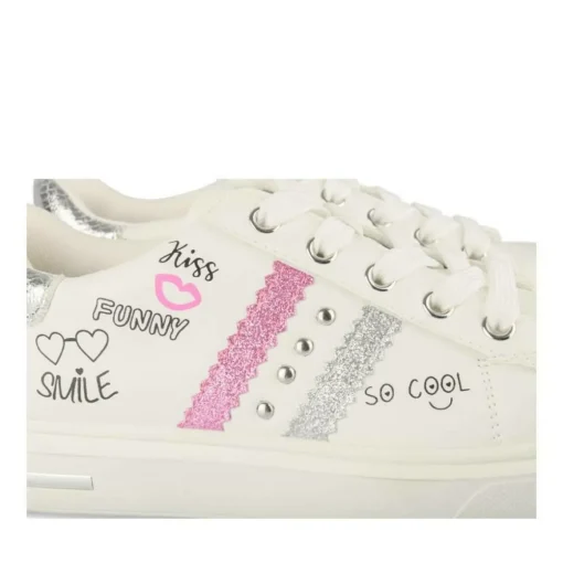 Baskets BLANC Fille Motif Paillettes Lacets