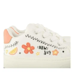 Baskets BLANC Fille Motif Fleuri Lacets