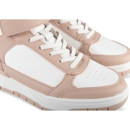 Baskets BLANC Fille Motif Uni Scratch + Elastique