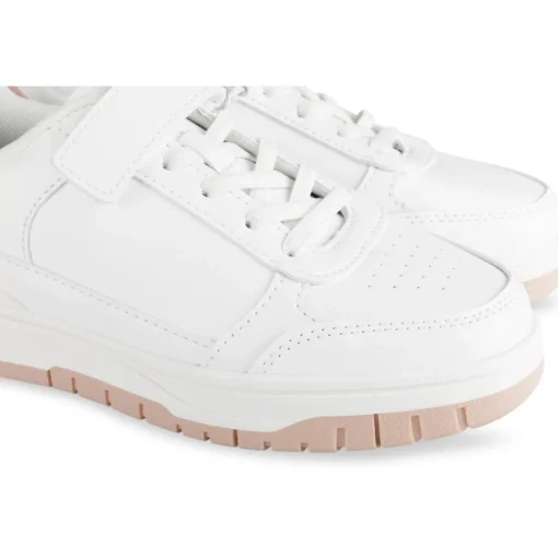 Baskets BLANC Fille Motif Uni Scratch + Elastique