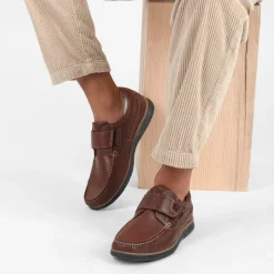 Baskets Confort MARRON Homme CUIR Motif Uni Scratch