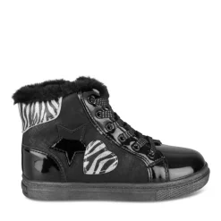 Baskets Fourré NOIR Fille Motif Coeurs Lacets