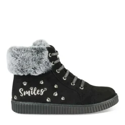 Baskets Fourré NOIR Fille Motif Animal Fermeture éclair