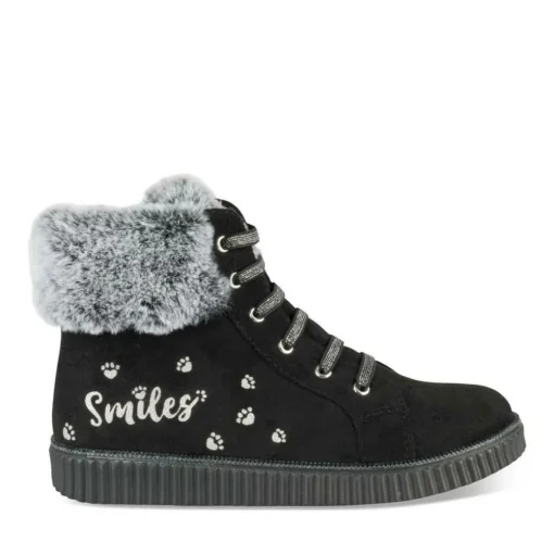 Baskets Fourré NOIR Fille Motif Animal Fermeture éclair