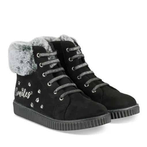 Baskets Fourré NOIR Fille Motif Animal Fermeture éclair