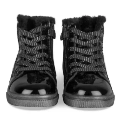 Baskets Fourré NOIR Fille Motif Coeurs Lacets