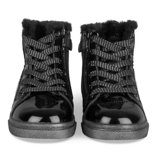 Baskets Fourré NOIR Fille Motif Coeurs Lacets