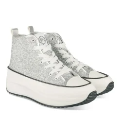 Baskets Montante ARGENT Femme Motif Paillettes Lacets
