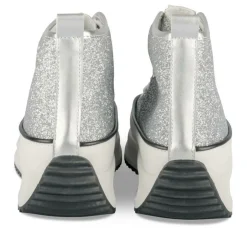 Baskets Montante ARGENT Femme Motif Paillettes Lacets