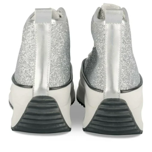 Baskets Montante ARGENT Femme Motif Paillettes Lacets