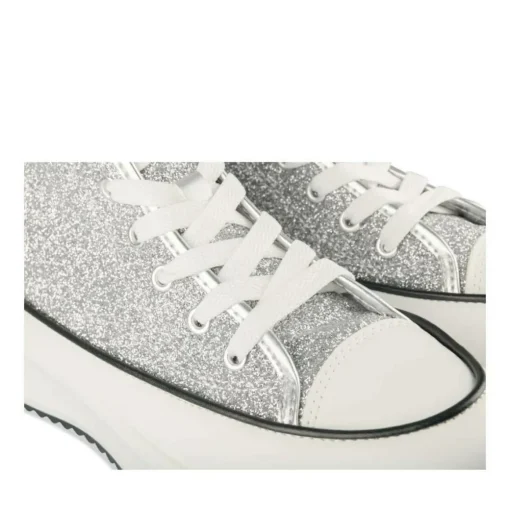 Baskets Montante ARGENT Femme Motif Paillettes Lacets