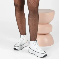 Baskets Montante BLANC Femme Motif Uni Lacets