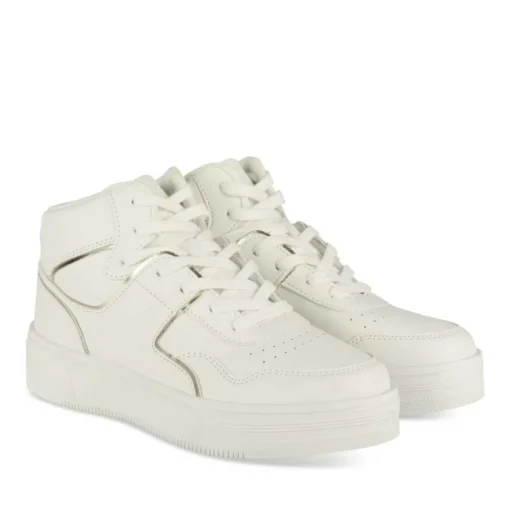 Baskets Montante BLANC Femme Motif Uni Lacets