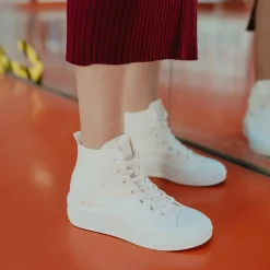 Baskets Montante BLANC Femme Motif Uni Lacets