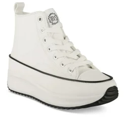 Baskets Montante BLANC Femme Motif Uni Lacets