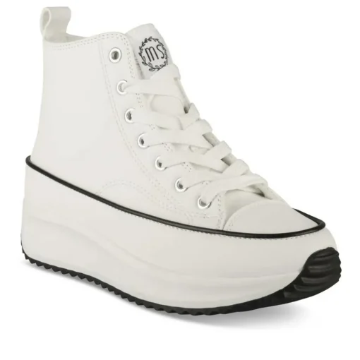 Baskets Montante BLANC Femme Motif Uni Lacets