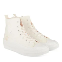 Baskets Montante BLANC Femme Motif Uni Lacets