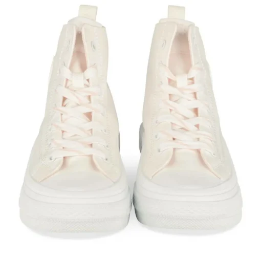 Baskets Montante BLANC Femme Motif Uni Lacets