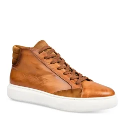 Baskets Montante COGNAC Homme CUIR Motif Uni Lacets