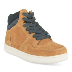 Baskets Montante JAUNE Garçon CUIR Motif Uni Lacets