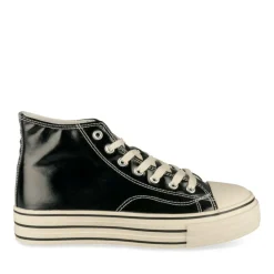 Baskets Montante NOIR Femme Motif Uni Lacets