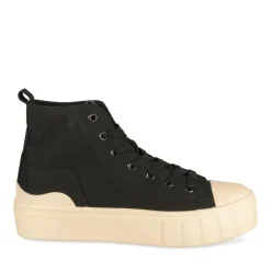 Baskets Montante NOIR Femme Motif Uni Lacets