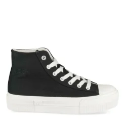 Baskets Montante NOIR Femme Motif Uni Lacets