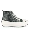 Baskets Montante NOIR Femme Motif Paillettes Lacets