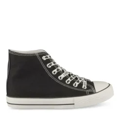 Baskets Montante NOIR Femme Motif Uni Lacets