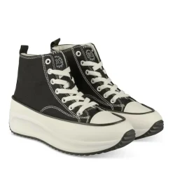 Baskets Montante NOIR Femme Motif Uni Lacets