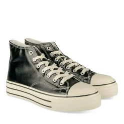 Baskets Montante NOIR Femme Motif Uni Lacets