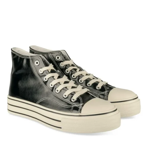 Baskets Montante NOIR Femme Motif Uni Lacets