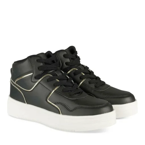Baskets Montante NOIR Femme Motif Uni Lacets