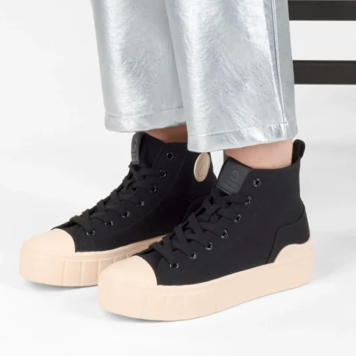 Baskets Montante NOIR Femme Motif Uni Lacets