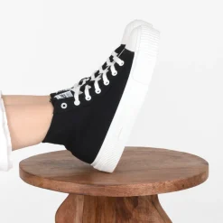 Baskets Montante NOIR Femme Motif Uni Lacets