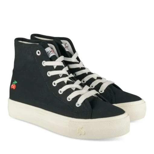 Baskets Montante NOIR Femme Motif Uni Lacets