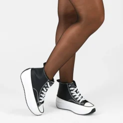 Baskets Montante NOIR Femme Motif Uni Lacets