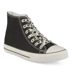 Baskets Montante NOIR Femme Motif Uni Lacets