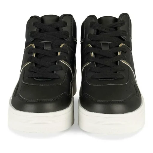 Baskets Montante NOIR Femme Motif Uni Lacets