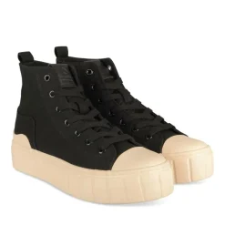 Baskets Montante NOIR Femme Motif Uni Lacets