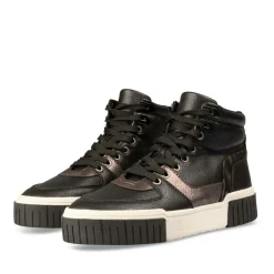 Baskets Montante NOIR Femme Motif Uni Lacets