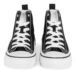 Baskets Montante NOIR Femme Motif Uni Lacets