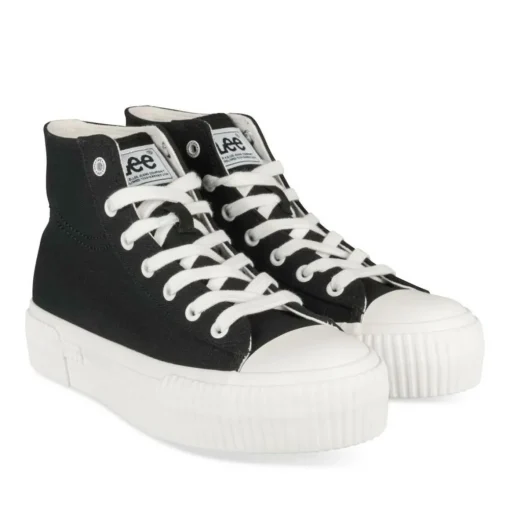 Baskets Montante NOIR Femme Motif Uni Lacets