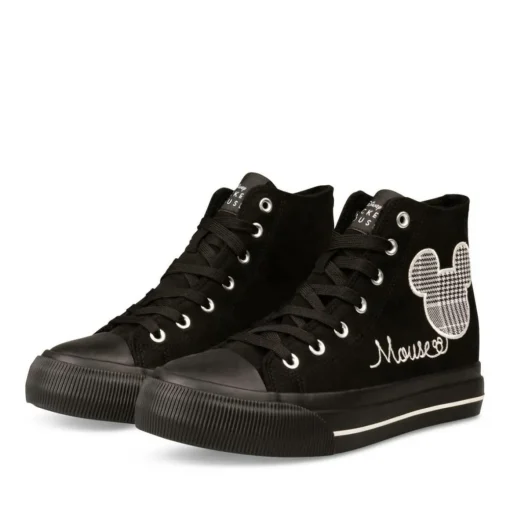 Baskets Montante NOIR Femme Motif Uni Lacets