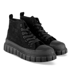 Baskets Montante NOIR Femme Motif Uni Lacets