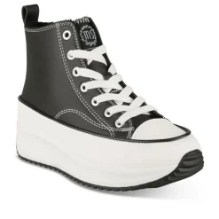 Baskets Montante NOIR Femme Motif Uni Lacets