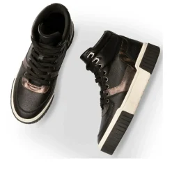 Baskets Montante NOIR Femme Motif Uni Lacets
