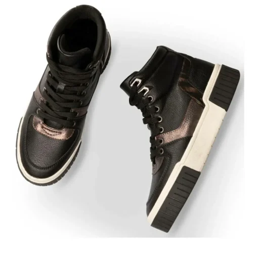 Baskets Montante NOIR Femme Motif Uni Lacets