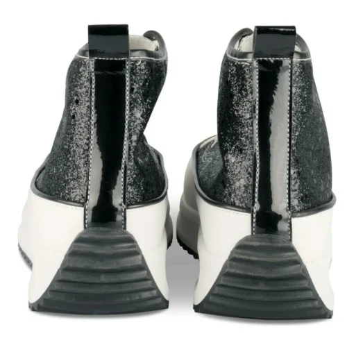 Baskets Montante NOIR Femme Motif Paillettes Lacets