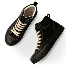 Baskets Montante NOIR Femme Motif Uni Lacets
